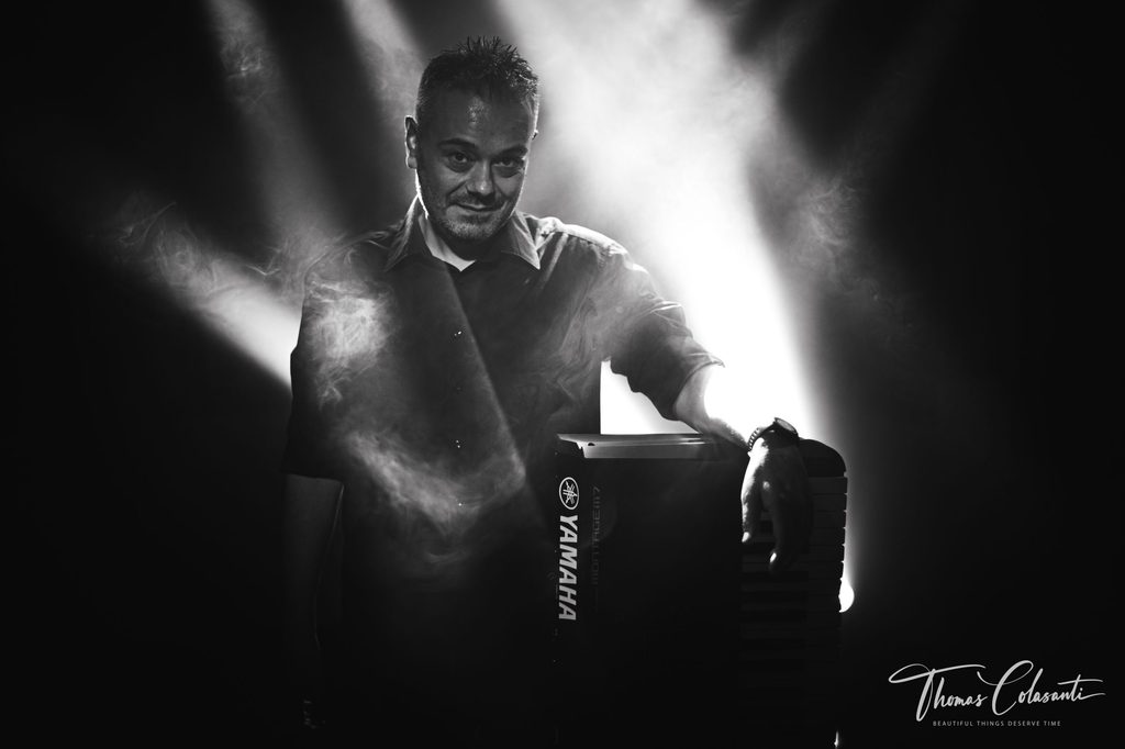 Manuele Montesanti at the keyboards during a live set